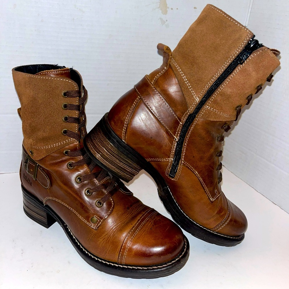 Taos Crave Camel Brown Leather Side Zip Boots 7.5
